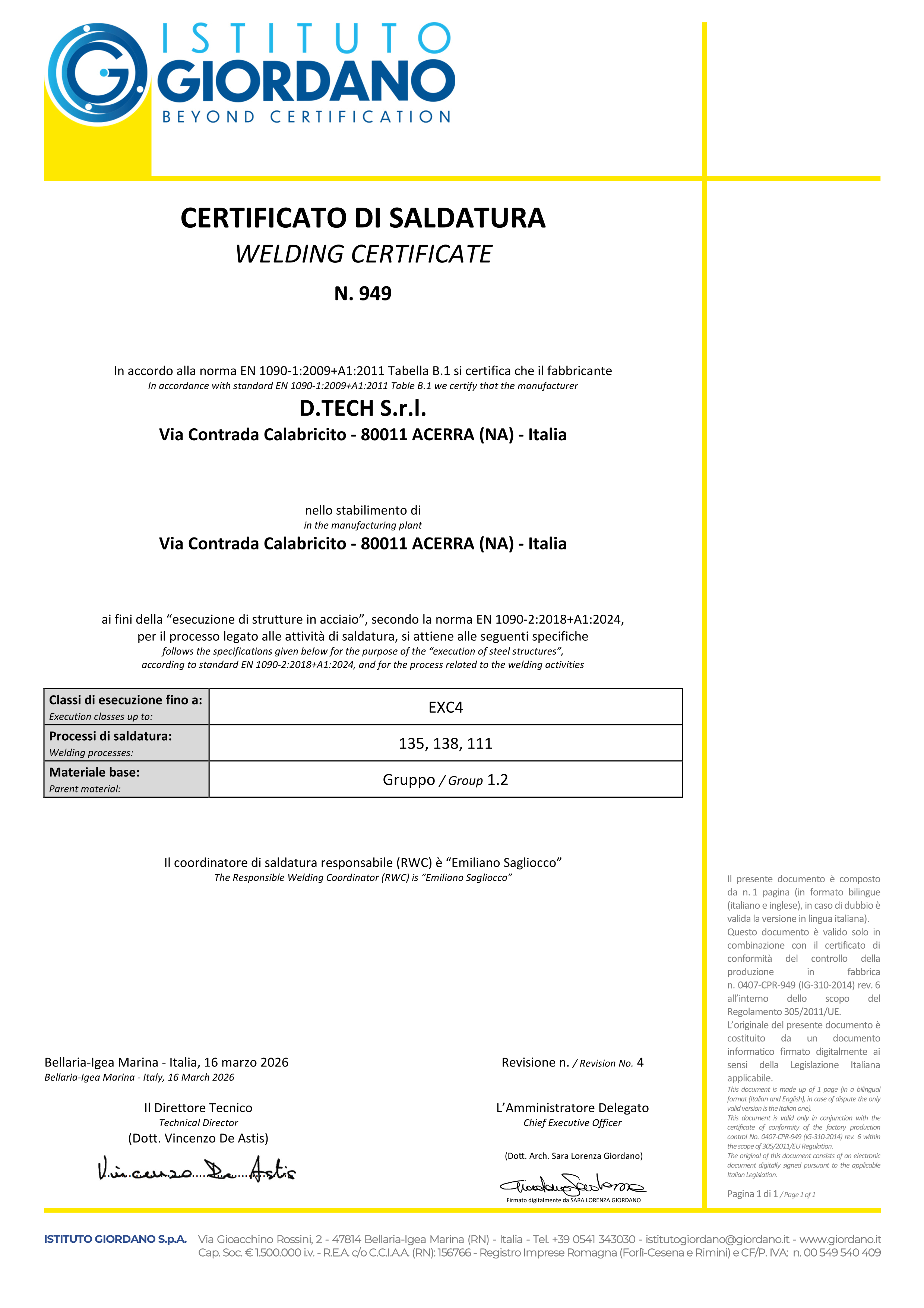 Certificato di saldatura