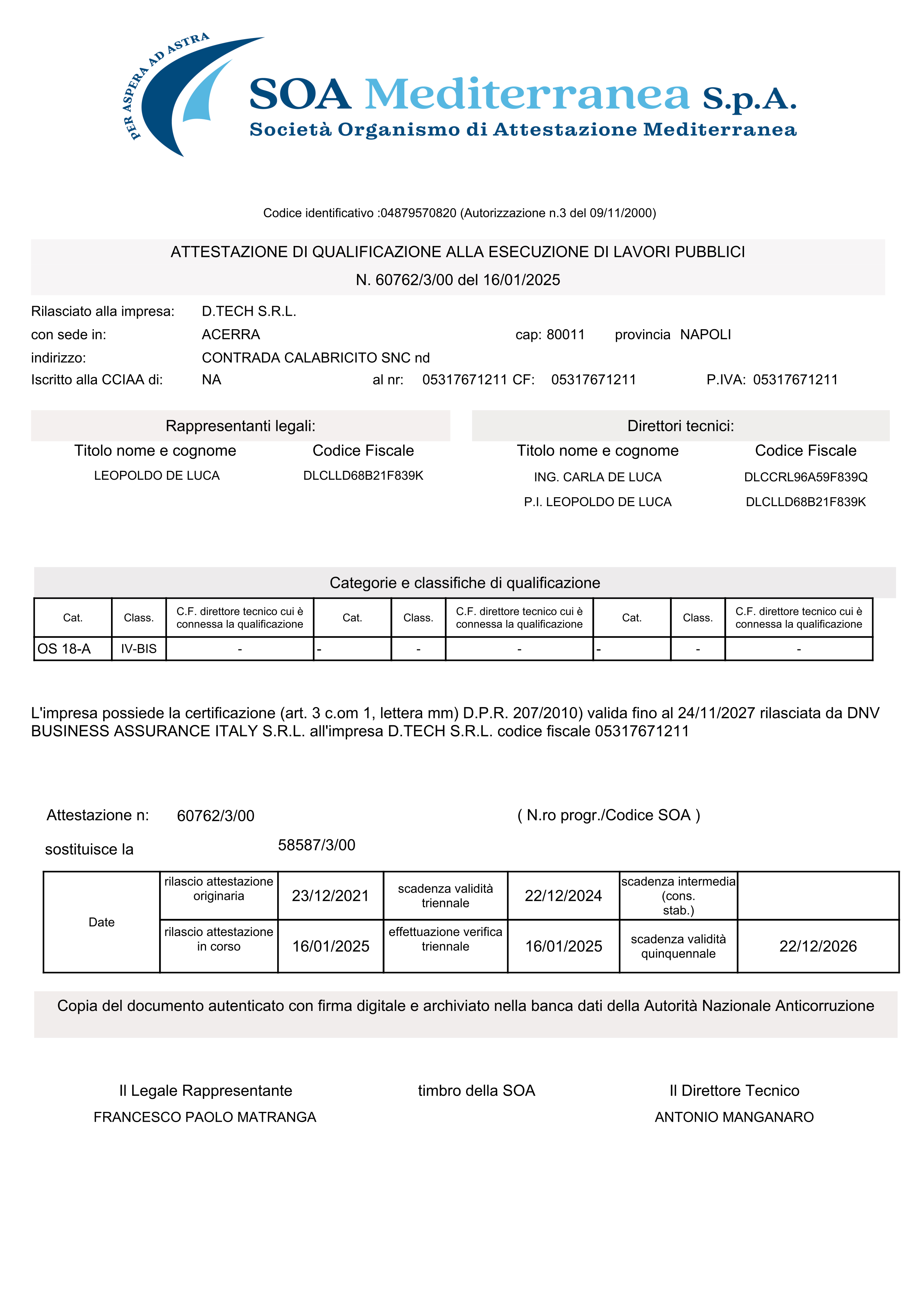 Attestazione di qualificazione alla esecuzione di lavori pubblici 